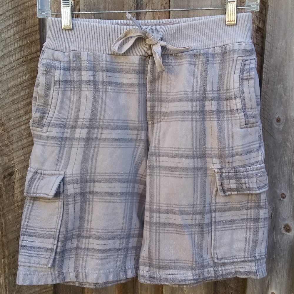 🆕 Boys Machine Pull On Cargo Shorts Gray Plaid 10